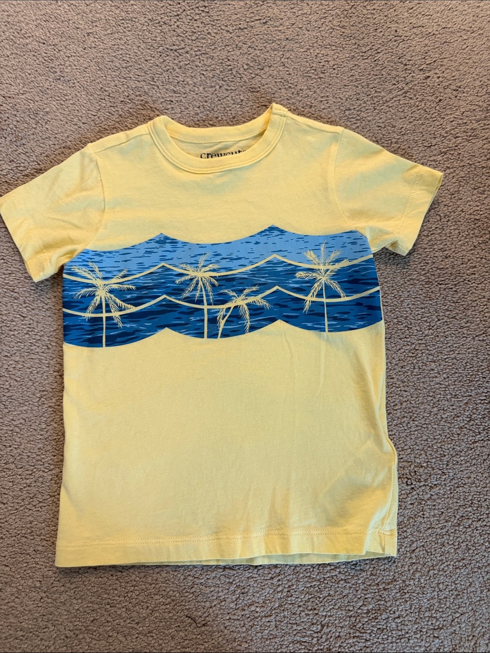 J. Crew Yellow Short Sleeve Tee with Blue Wave and Palm Print